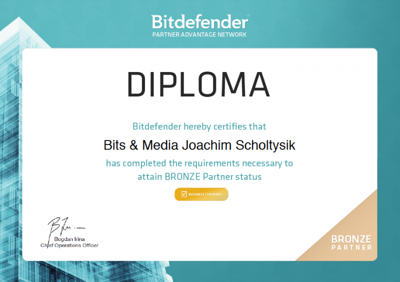 Zertifikat Bitdefender Bronze Partner